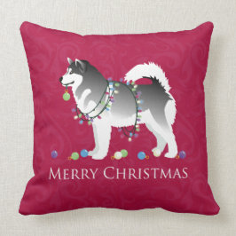 Cojín Decorativo Alaskan Malamute Perro Feliz Diseño de Navidad
