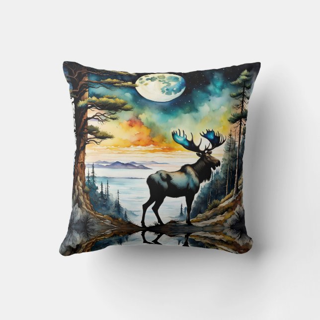 Cojín Decorativo Alaskan Moose bajo la luz de la luna (Reverso)