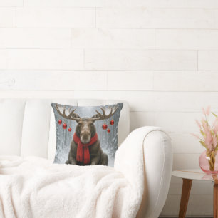 Cojín Decorativo Alce de Navidad con adornos festivos