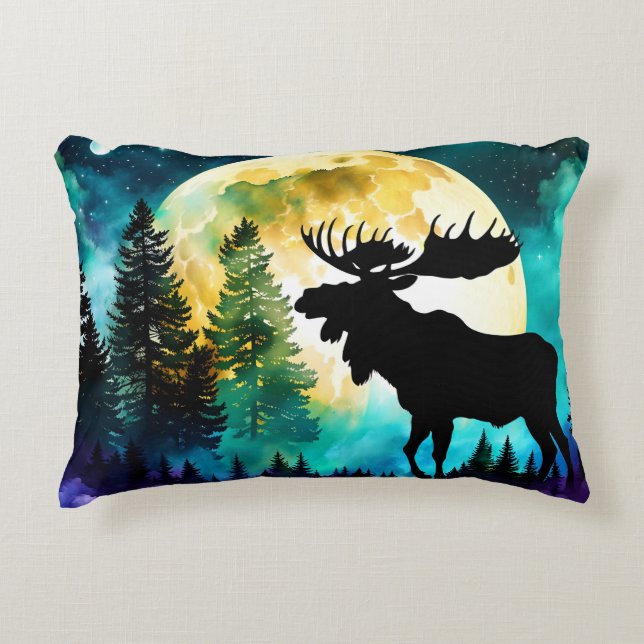 Cojín Decorativo Alce en el bosque Luna llena  (Anverso)