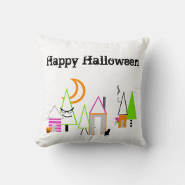 Cojín Decorativo aldea de halloween personalizada negra naranja mor