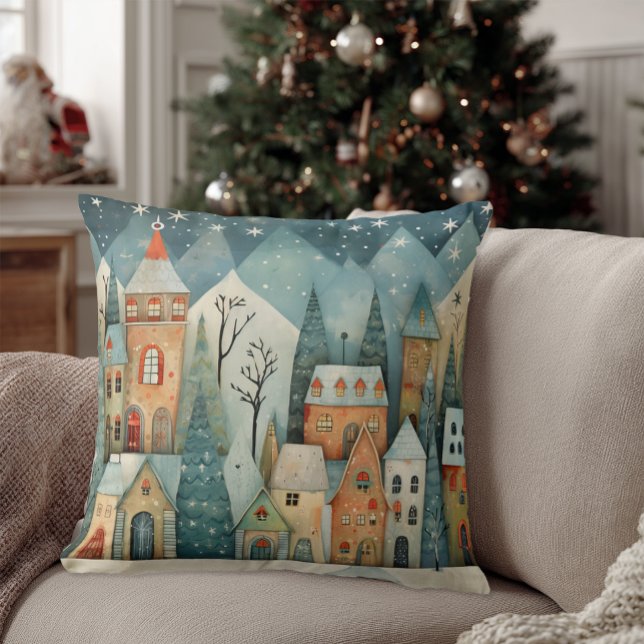 Cojín Decorativo Aldea de los navidades (Christmas Village Throw Pillow)