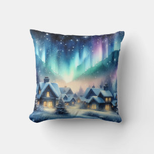 Cojín Decorativo Aldea invernal de acuarela Navidad nevada