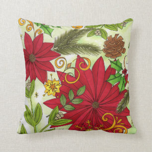 Cojín decorativo alegre del invierno del acebo