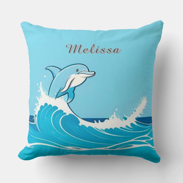 Cojín Decorativo Alegre delfín Personalizado nadando en aguas azule (Anverso)