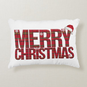 Cojín Decorativo alegre navidad plaid rojo