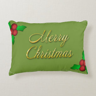 Cojín Decorativo alegre navidad verde holly
