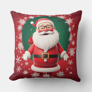Cojín Decorativo Alegre Papá Noel rodeado de copos de nieve