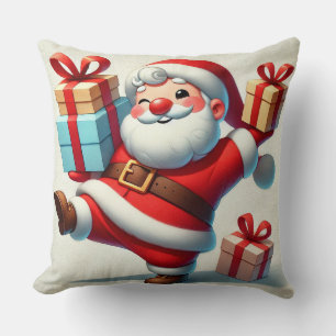 Cojín Decorativo Alegre Papá Noel sosteniendo cajas de regalos