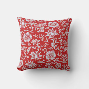 Cojín Decorativo Alegre patrón floral vintage en rojo y blanco