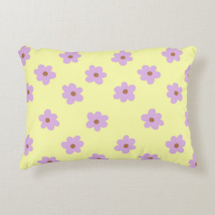 Cojín Decorativo Alegre Retro Floral Amarillo Púrpura y Brillante