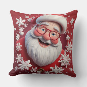 Cojín Decorativo Alegre Santa Claus rodeado de copos de nieve