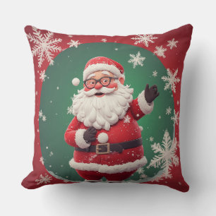 Cojín Decorativo Alegre Santa Claus rodeado de copos de nieve