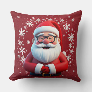 Cojín Decorativo Alegre Santa Claus rodeado de copos de nieve