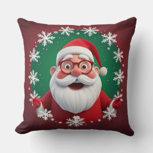 Cojín Decorativo Alegre Santa Claus rodeado de copos de nieve