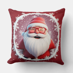 Cojín Decorativo Alegre Santa Claus rodeado de copos de nieve