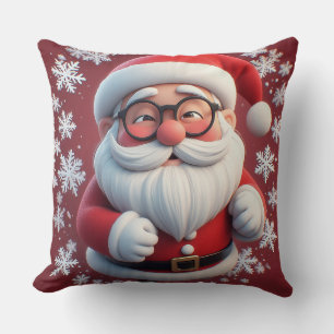 Cojín Decorativo Alegre Santa Claus rodeado de copos de nieve
