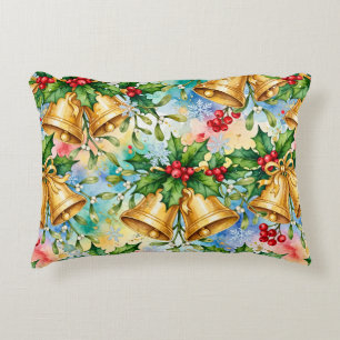 Cojín Decorativo Alegres Campanas Doradas de Navidad Acebo