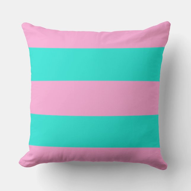 Cojín Decorativo Alegres franjas rosas y verdes de menta (Anverso)
