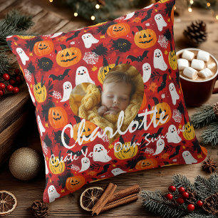 Cojín Decorativo Alegría Brillante de Halloween – Calabazas y Bebés
