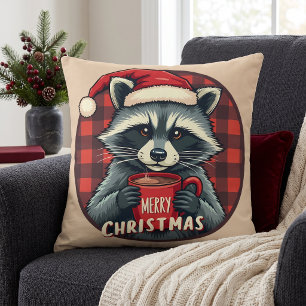 Cojín Decorativo Alegría de Cacao de Mapache de Navidad