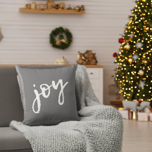 Cojín Decorativo Alegría de caligrafía a pincel Copo de nieve gris