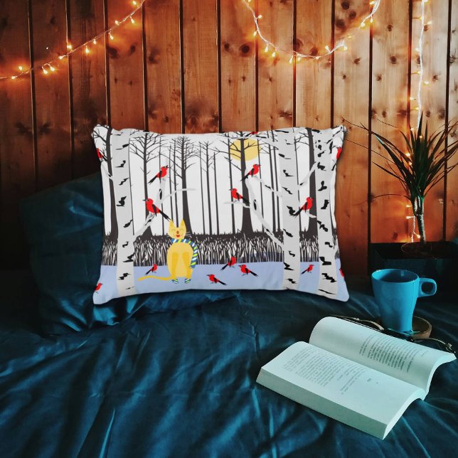 Cojín Decorativo Alegría de invierno - Gato con cardenales de Birch (Subido por el creador)