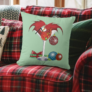 Cojín Decorativo Alegría de la Fiesta de Navidad Cóctel Dragón Rojo