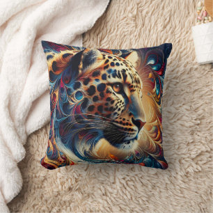 Cojín Decorativo Alegría de Leopardo: Majestuosidad Giratoria de la