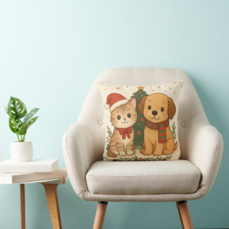 Cojín Decorativo Alegría de los Navidades de Cachorros y Gatitos