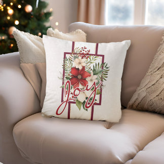 Cojín Decorativo Alegría Floral Elegante con Letra de Navidad