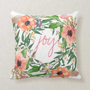 Cojín Decorativo Alegría, Moda acuarela Floral Wreath Monograma