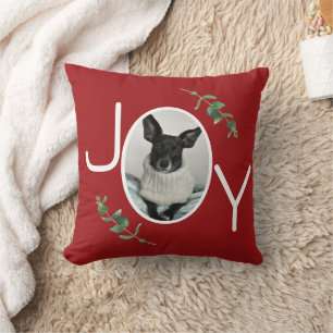 Cojín Decorativo Alegría Navideña con Verdor y Foto de Mascota Pers