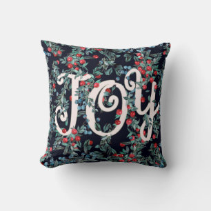 Cojín Decorativo ¡Alegría! Patrón festivo de bayas rojas de Navidad