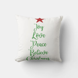 Cojín Decorativo Alegría paz creer árbol de Navidad con rojo