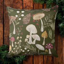 Cojín Decorativo Alegría Rustic Woodsy Watercolor Mushroom Navidade