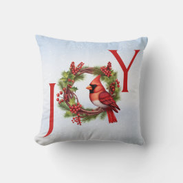 Cojín Decorativo Alegría | Wreath acuarela con cardenal rojo