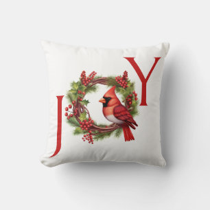 Cojín Decorativo Alegría   Wreath acuarela con cardenal rojo