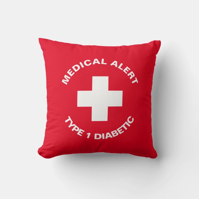 Cojín Decorativo Alerta médica personalizada Rojo diabético (Anverso)