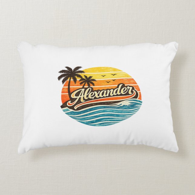 Cojín Decorativo Alexander Retro Sunset Name Design (Anverso)