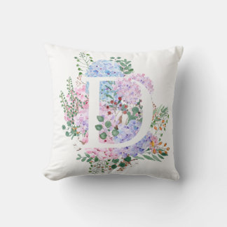 Cojín Decorativo Alfabeto botánico de flores hidrangeas