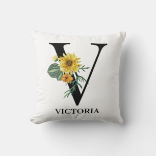 Cojín Decorativo Alfabeto Floral Personalizado Monograma V