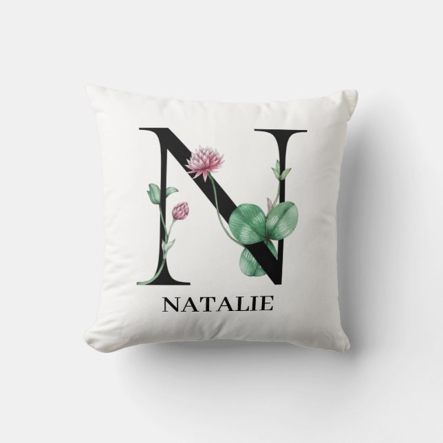 Cojín Decorativo Alfabeto floral personalizado N monograma (Anverso)