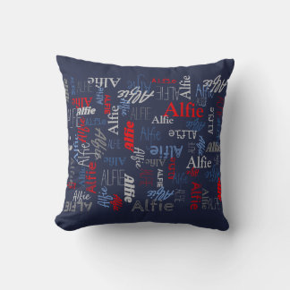 Cojín Decorativo Alfie texto rojo azul nombre personalizado almohad