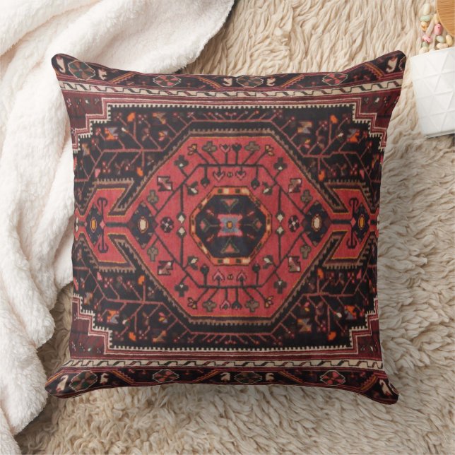 Cojín Decorativo Alfombra de acento rojo persa antigua (Manta)