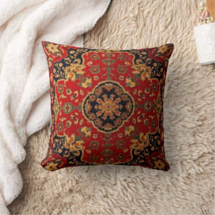 Cojín Decorativo Alfombra Persa Roja Dorada Vintage Kashan 