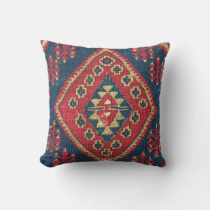 Cojín Decorativo Alfombra Turca Kilim Antique Rojo Azul