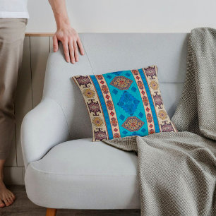 Cojín Decorativo Alfombra Turca Kilim de Antigüedades Aqua Azul Dor