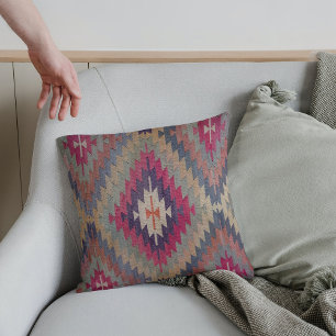 Cojín Decorativo Alfombra turca vintage kilim tejida de color gris 