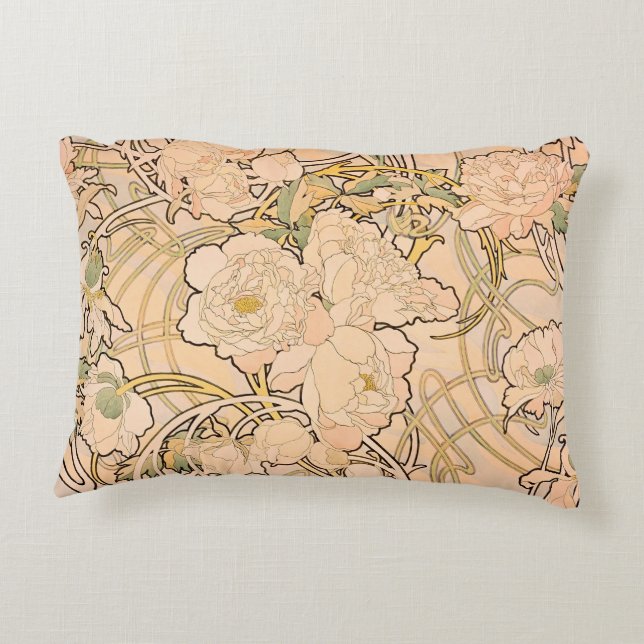 Cojín Decorativo Alfonse Mucha Art Nouveau Peonies (Reverso)